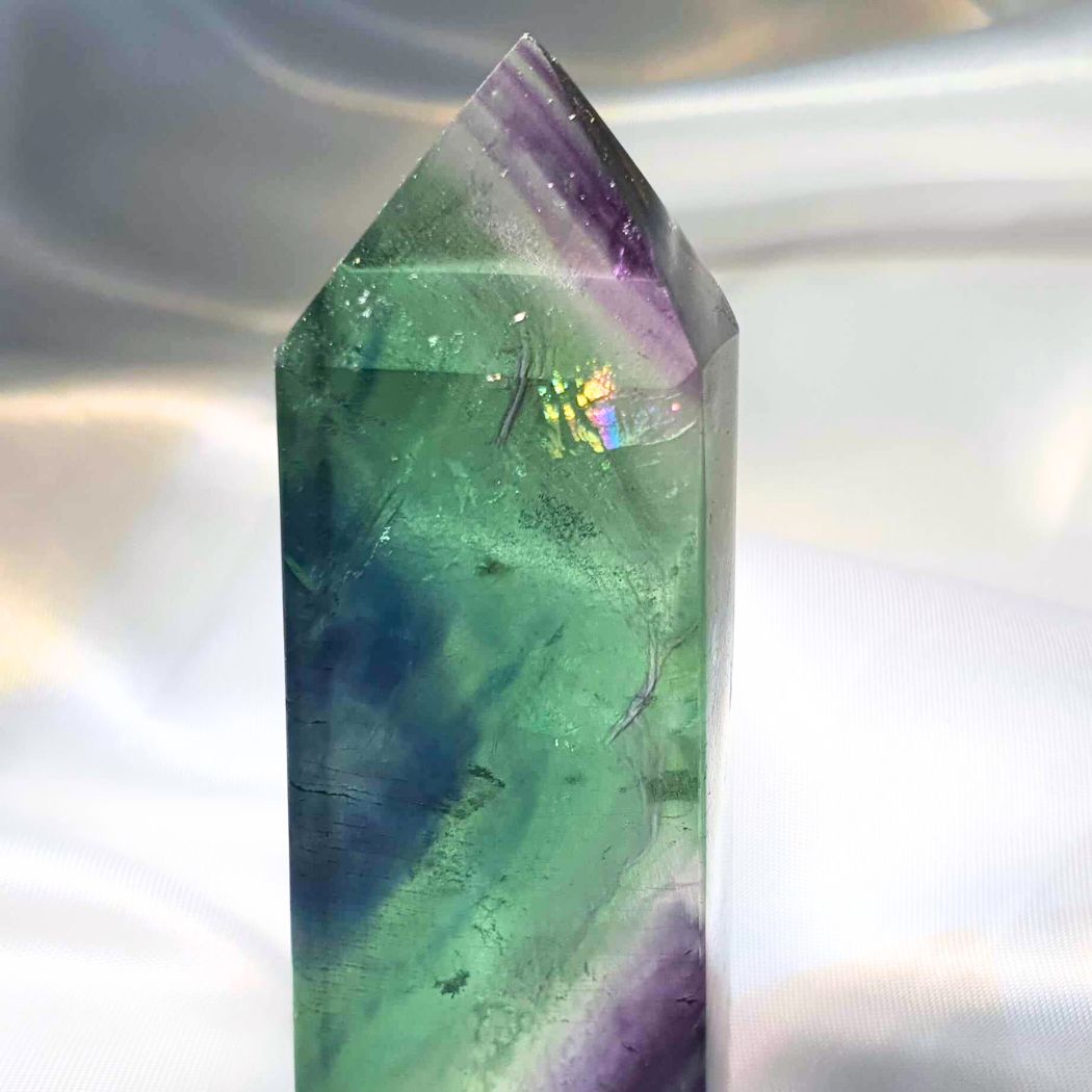 Extra Grade Rainbow Fluorite Tower with Rainbows - 8.6cm, 118g