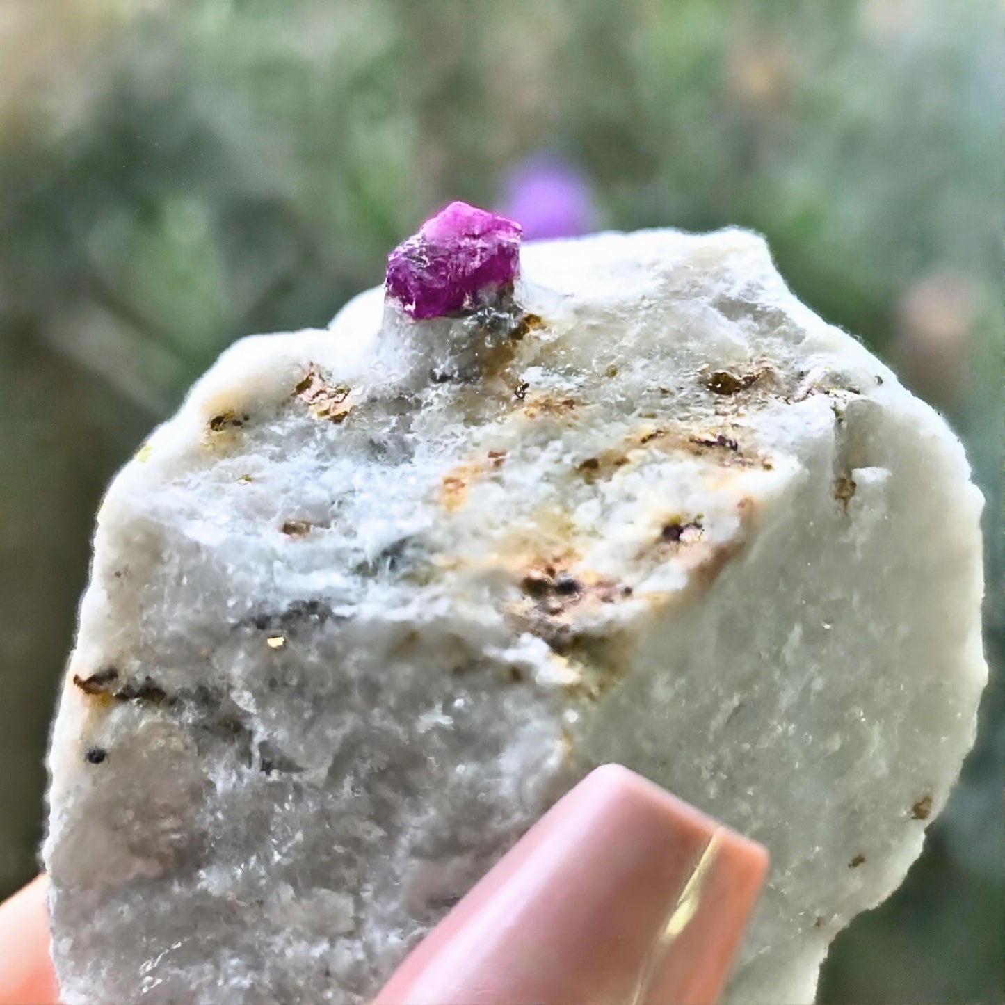 Fluorescent Raw Ruby in White Marble with Pyrite - Hunza Valley, Pakistan
