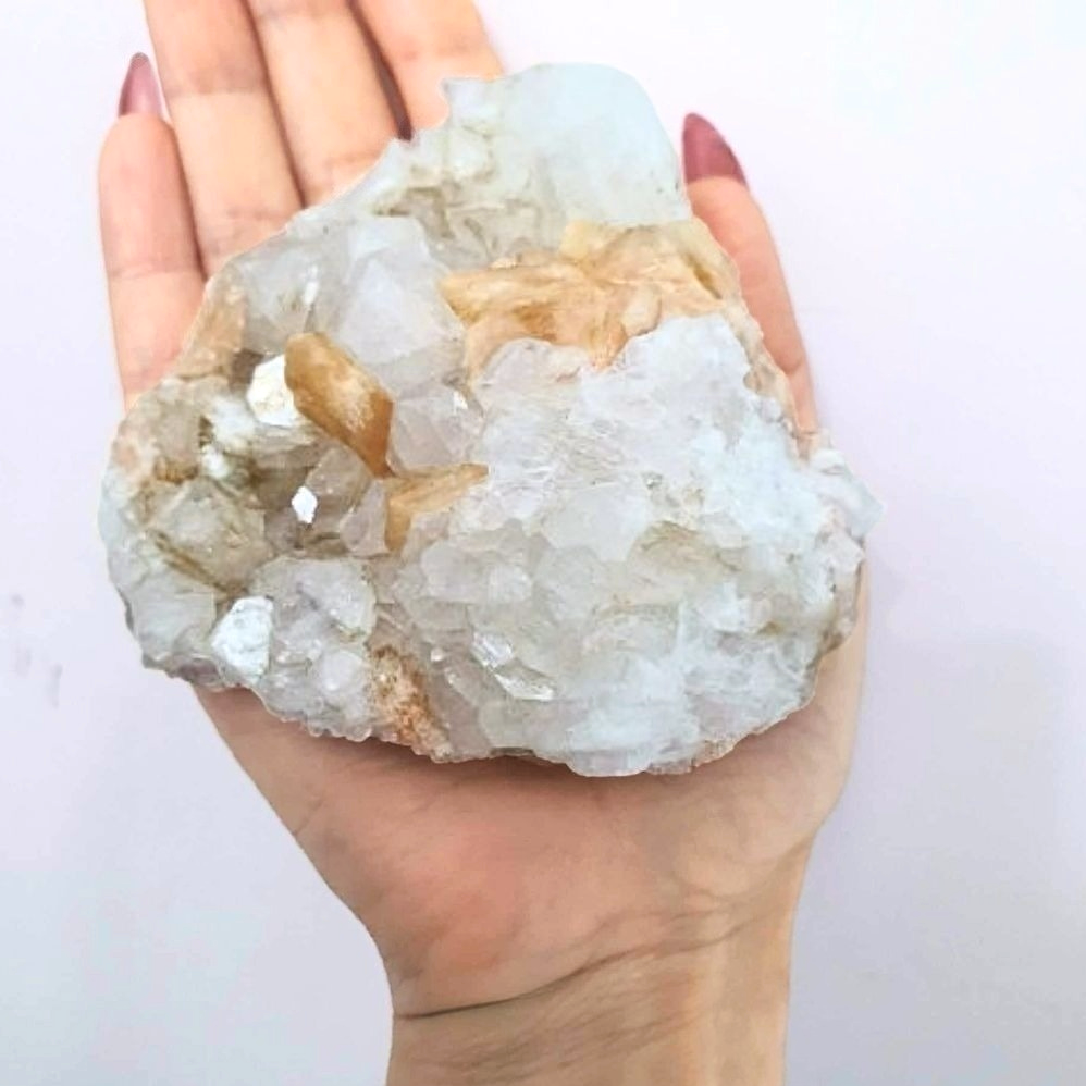 Large White Apophyllite with peach Stilbite Cluster - 10cm