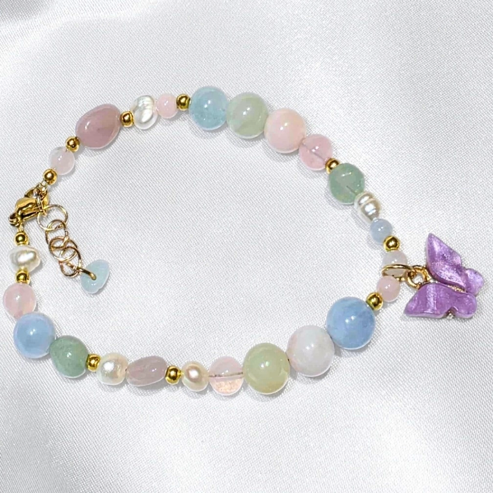 Morganite & Rose Quartz & Freshwater Pearl Bracelet
