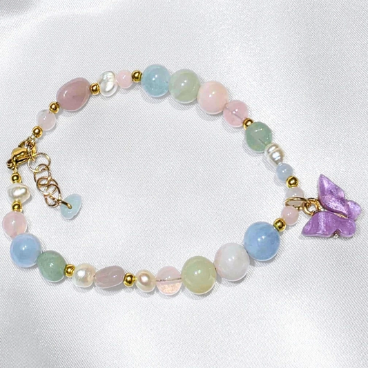 Morganite & Rose Quartz & Freshwater Pearl Bracelet