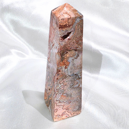 Peach-Pink Crazy Lace Agate Tower - 11.6cm