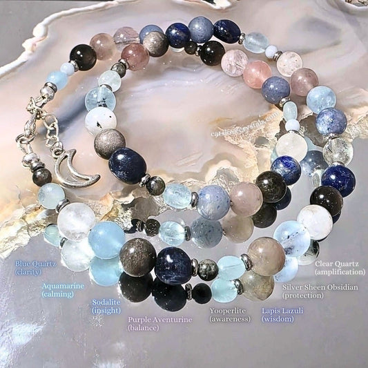 Cirrus Necklace | Aquamarine, Lapis Lazuli & Obsidian Crystal Jewellery