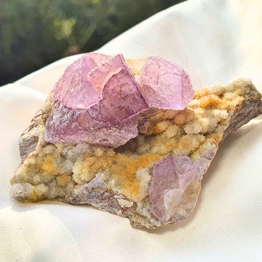 Rare Stepped Purple Fluorite on Druzy Quartz Specimen