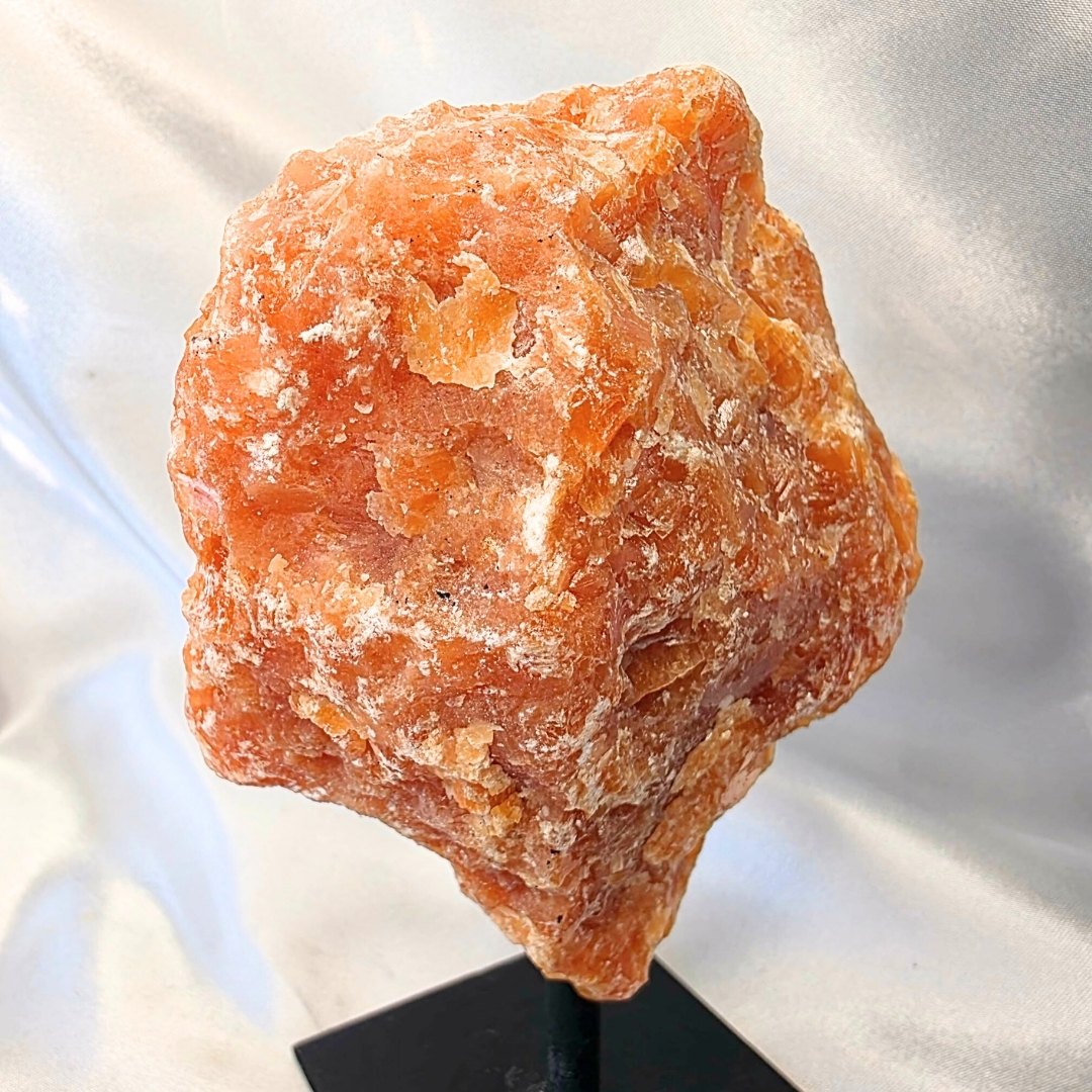 Orchid Calcite & Mica Raw Crystal on Metal Stand - 366g