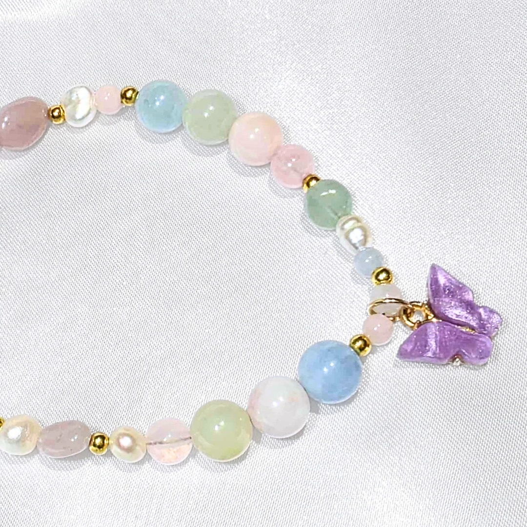 Morganite & Rose Quartz & Freshwater Pearl Bracelet