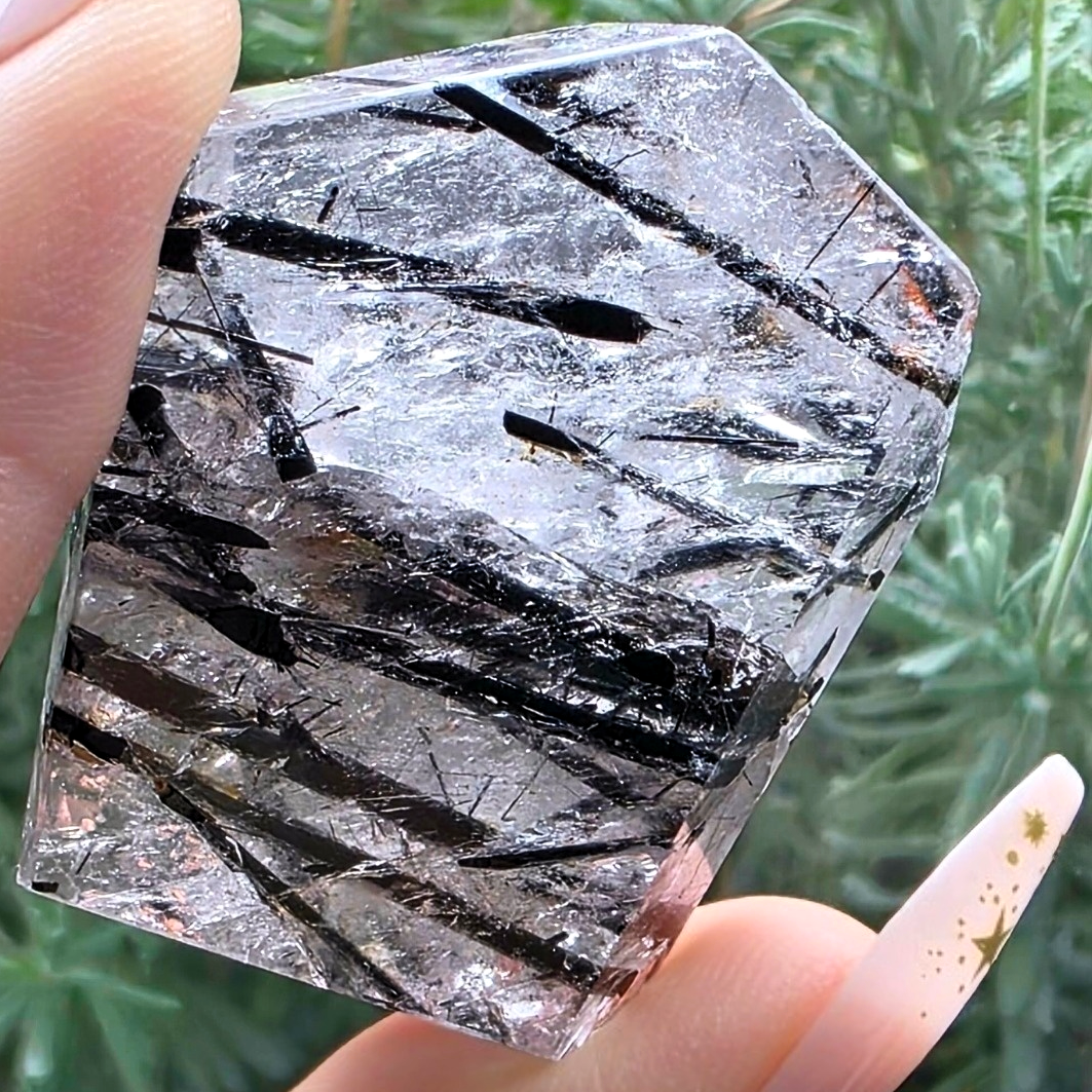 Black Tourmaline in Quartz Freeform with Rainbows