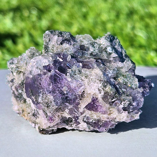 Purple-Blue Fluorite on Druzy Needle Quartz