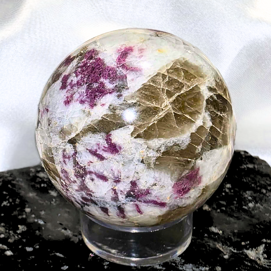 Rubellite (Pink) & Black Tourmaline with Smoky Quartz in Feldspar Sphere - 192g