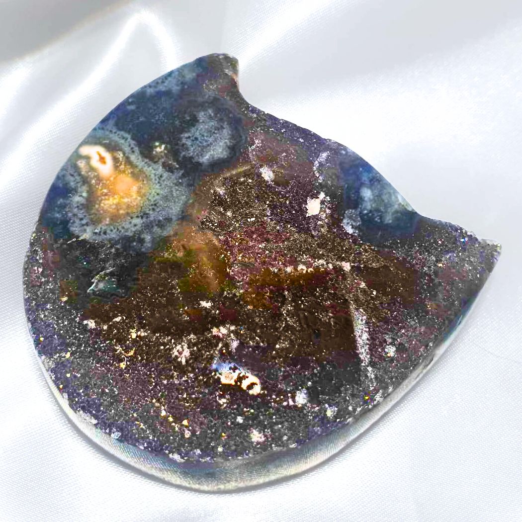 Rainbow Amethyst Cat Carving with Rare Stalactites