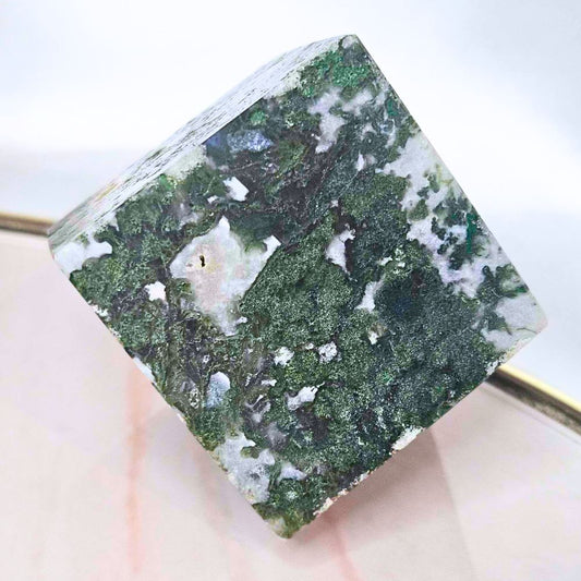 Large Moss Agate Cube Carving