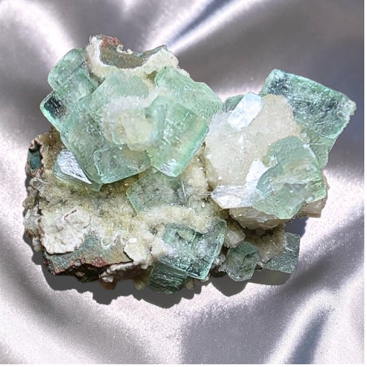 High Grade Glassy Green Apophyllite on Druzy Stilbite Cluster - 100g