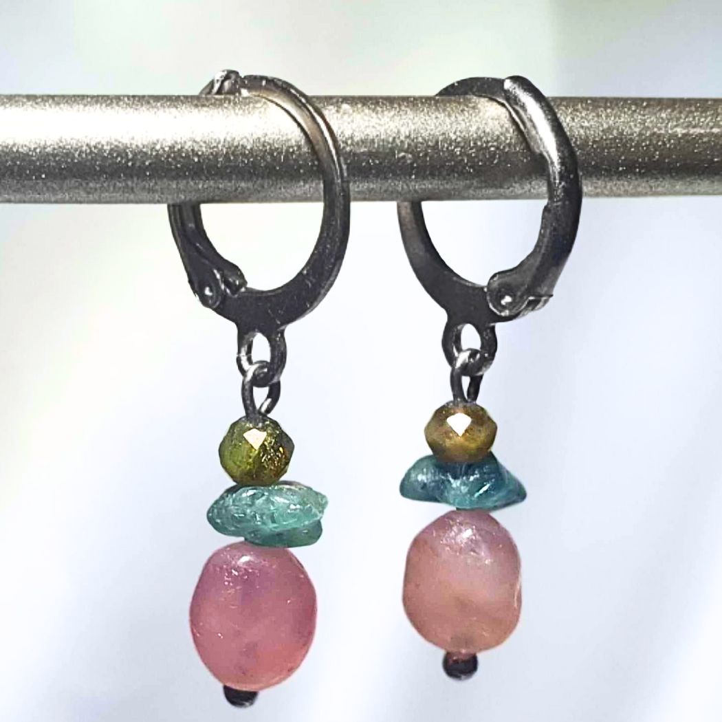 Rainbow Tourmaline Crystal Earrings