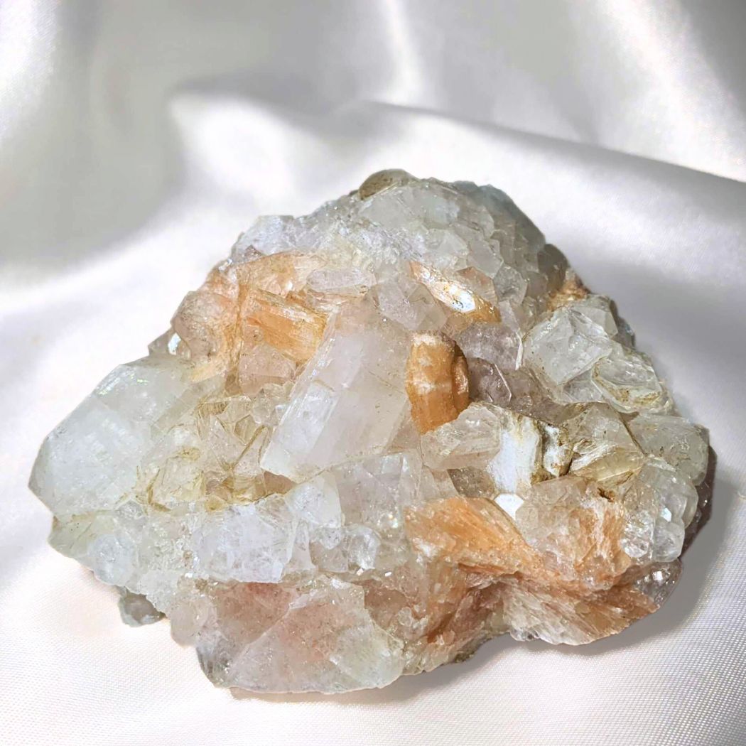 Large White Apophyllite with peach Stilbite Cluster - 10cm