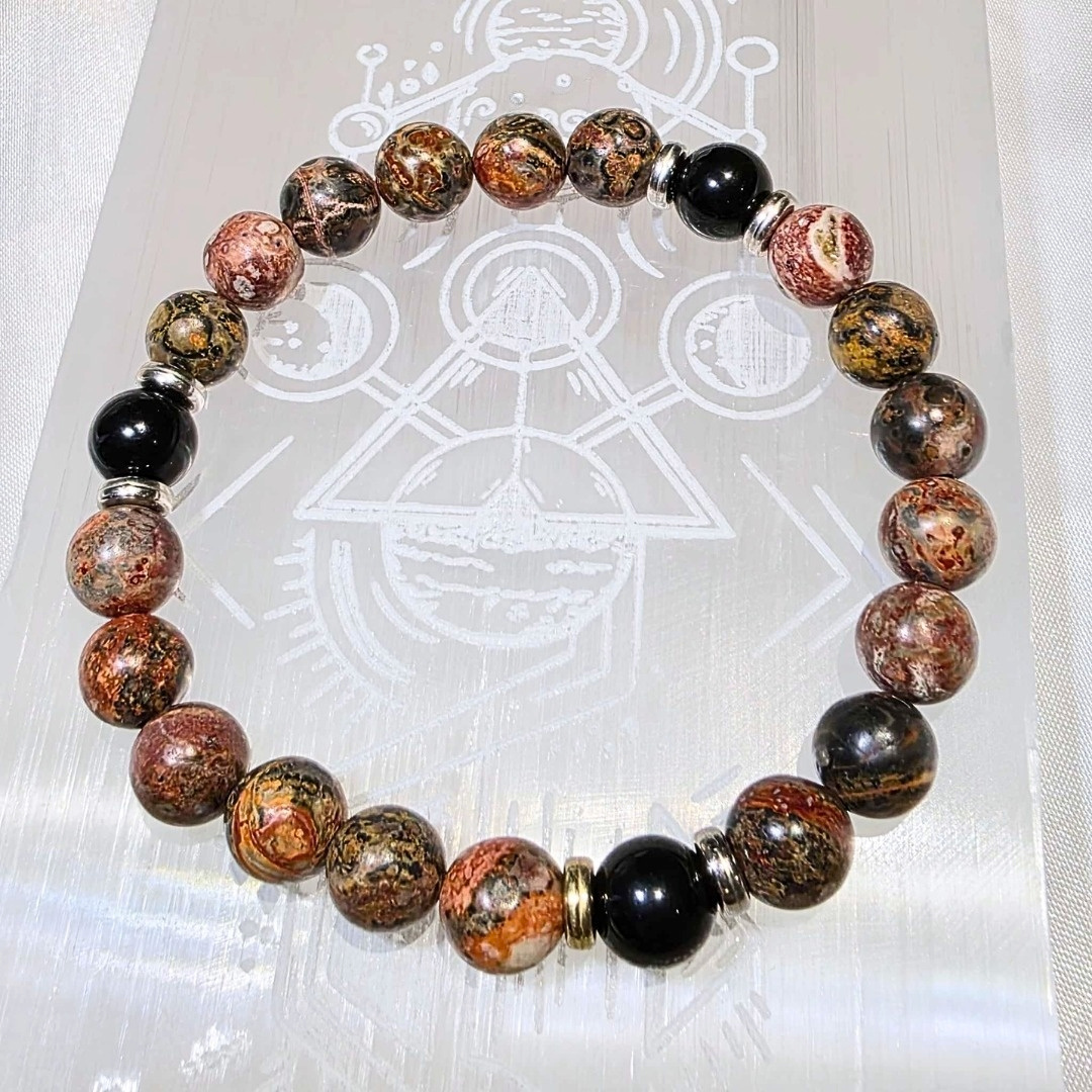 Obsidian & Orbicular Jasper Crystal Bracelet - Unisex Size