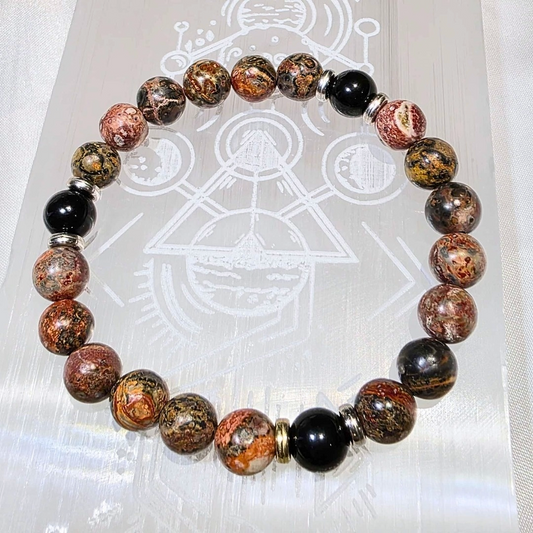 Obsidian & Orbicular Jasper Crystal Bracelet - Unisex Size