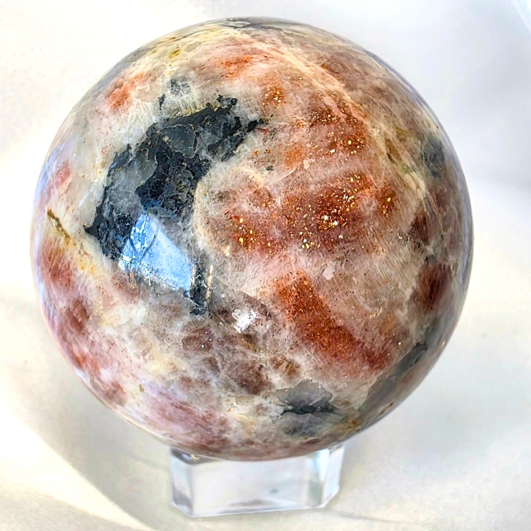 High Grade Sunstone & Black Tourmaline Crystal Sphere - 227g