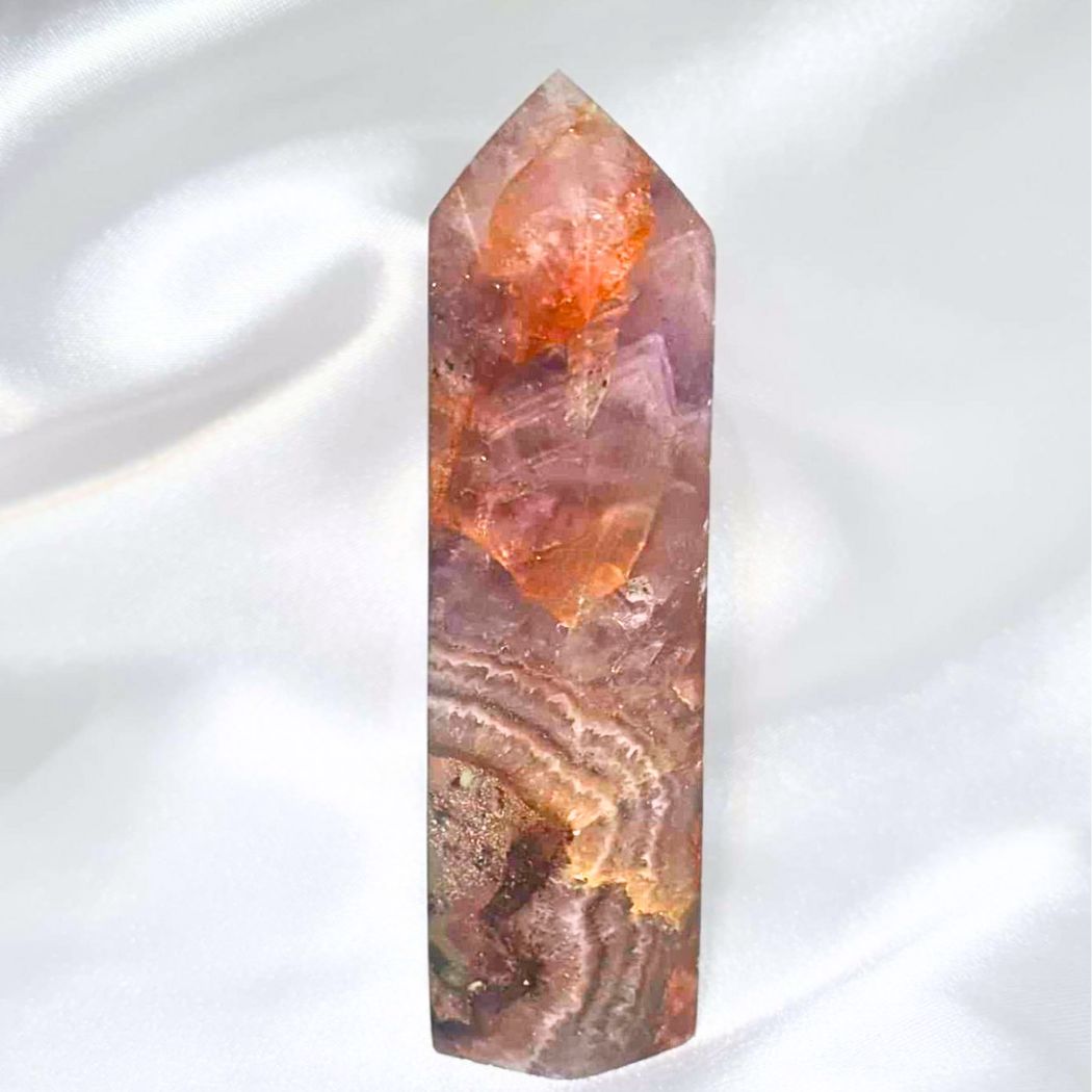 Amethyst with Fire Quartz & Crazy Lace Agate Tower Point