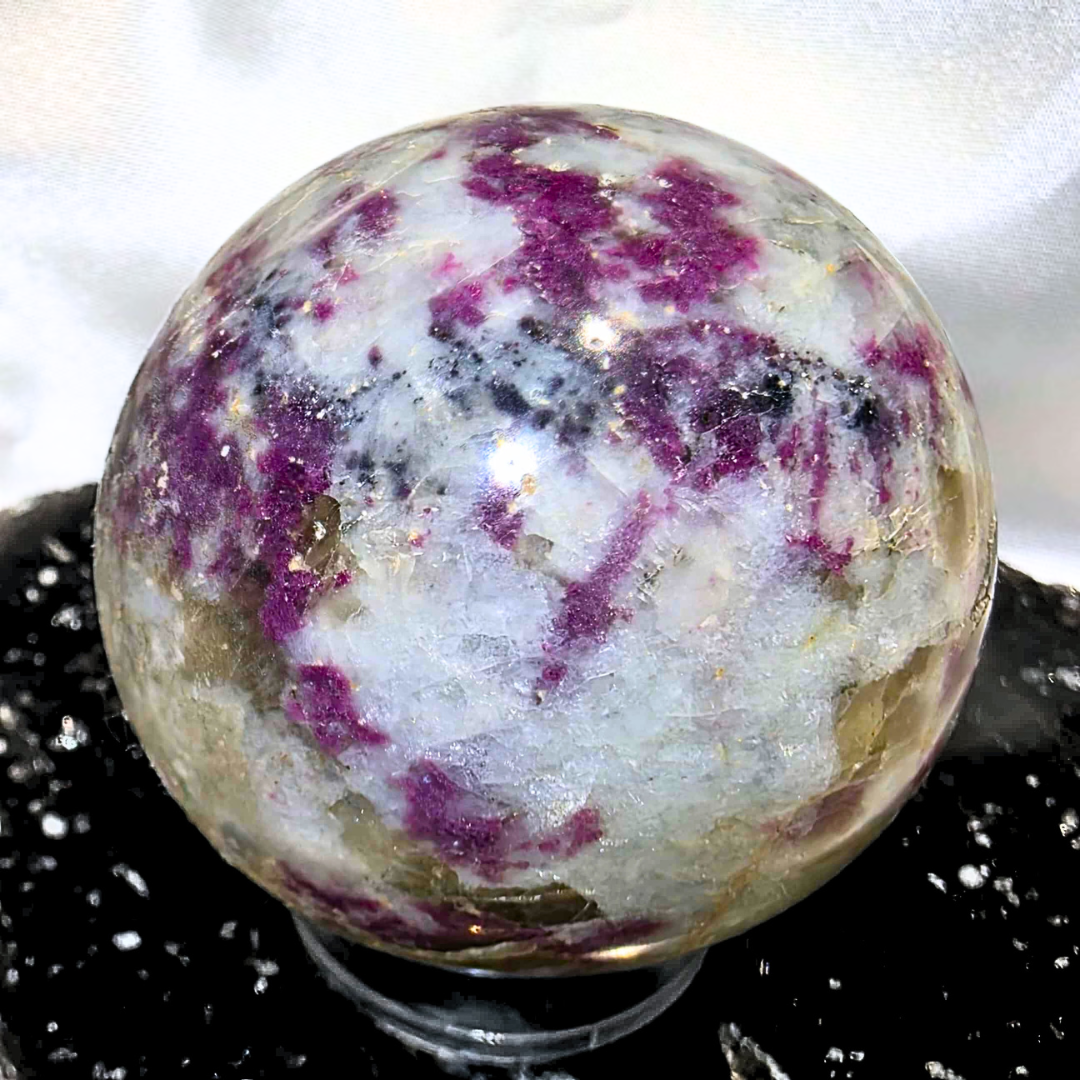 Rubellite (Pink) & Black Tourmaline with Smoky Quartz in Feldspar Sphere - 192g