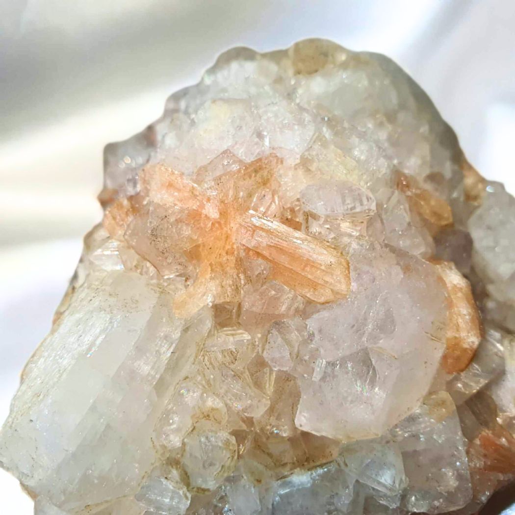 Large White Apophyllite with peach Stilbite Cluster - 10cm