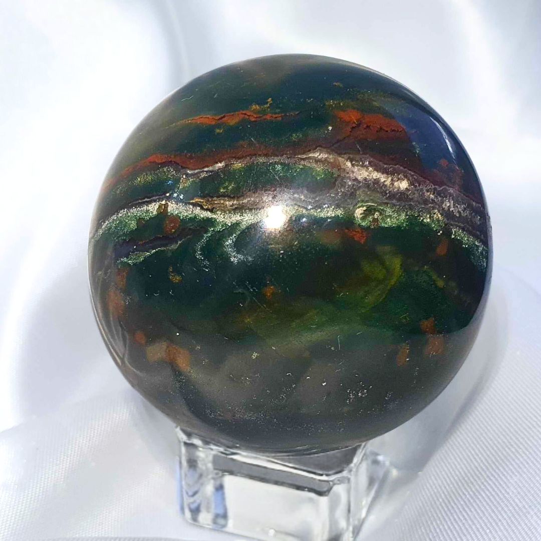 Bloodstone with Clear Quartz Sphere - includes stand