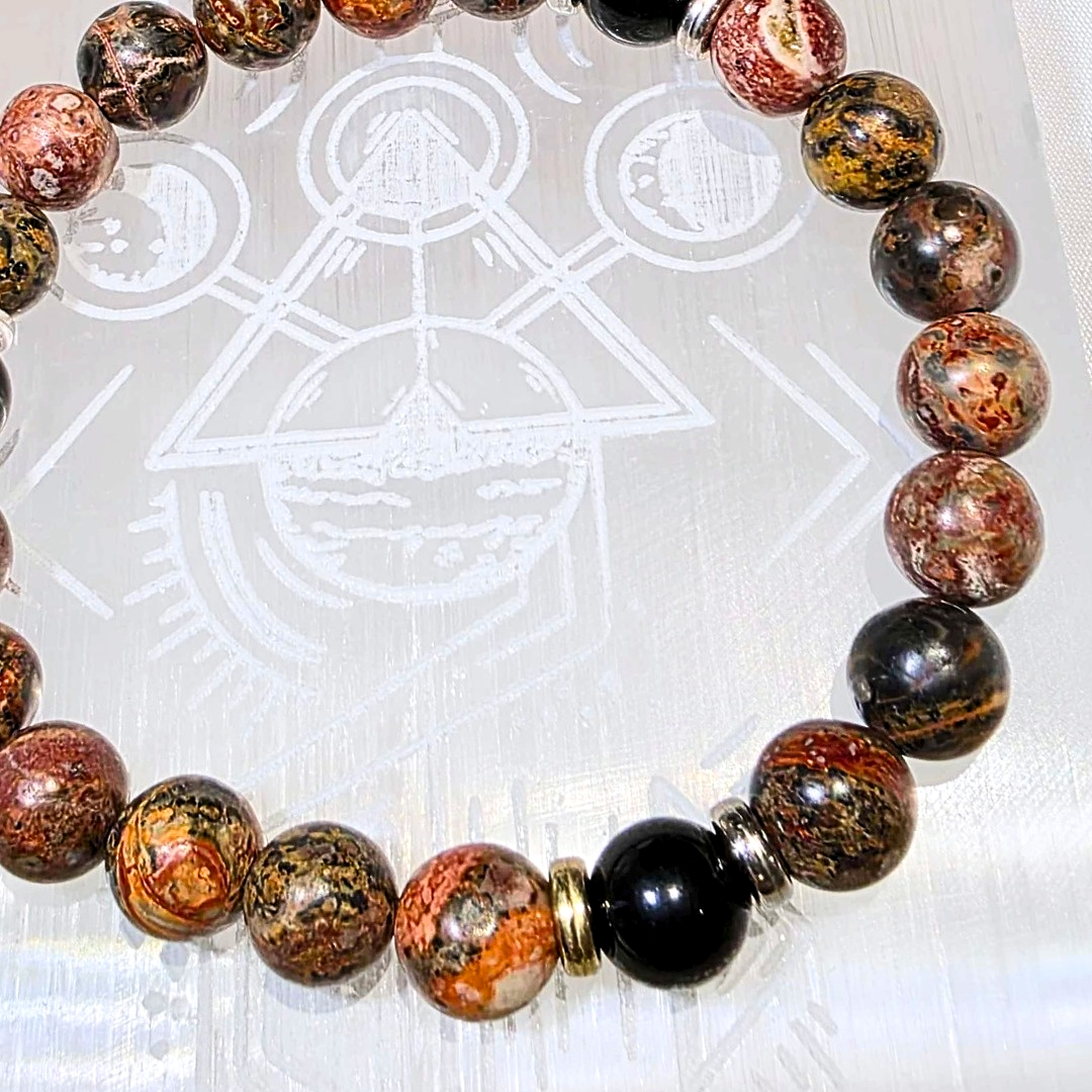Obsidian & Orbicular Jasper Crystal Bracelet - Unisex Size