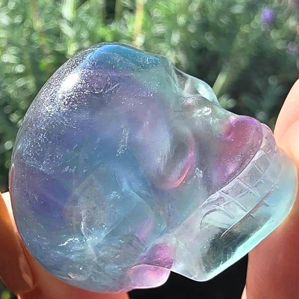 Rainbow Fluorite Skull Carving