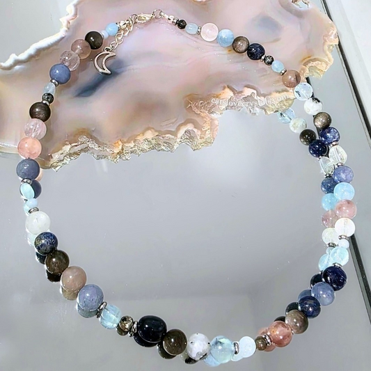 Cirrus Necklace | Aquamarine, Lapis Lazuli & Obsidian Crystal Jewellery