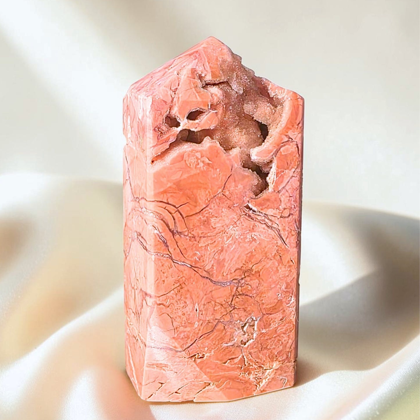 Druzy Pink Petal Agate (Cotton Candy) Crystal Tower - 151g