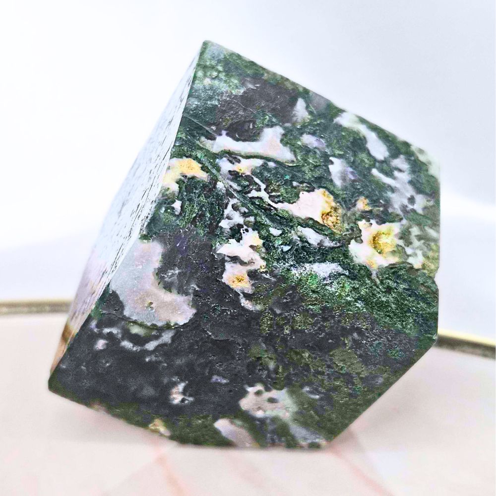 Large Moss Agate Cube Carving