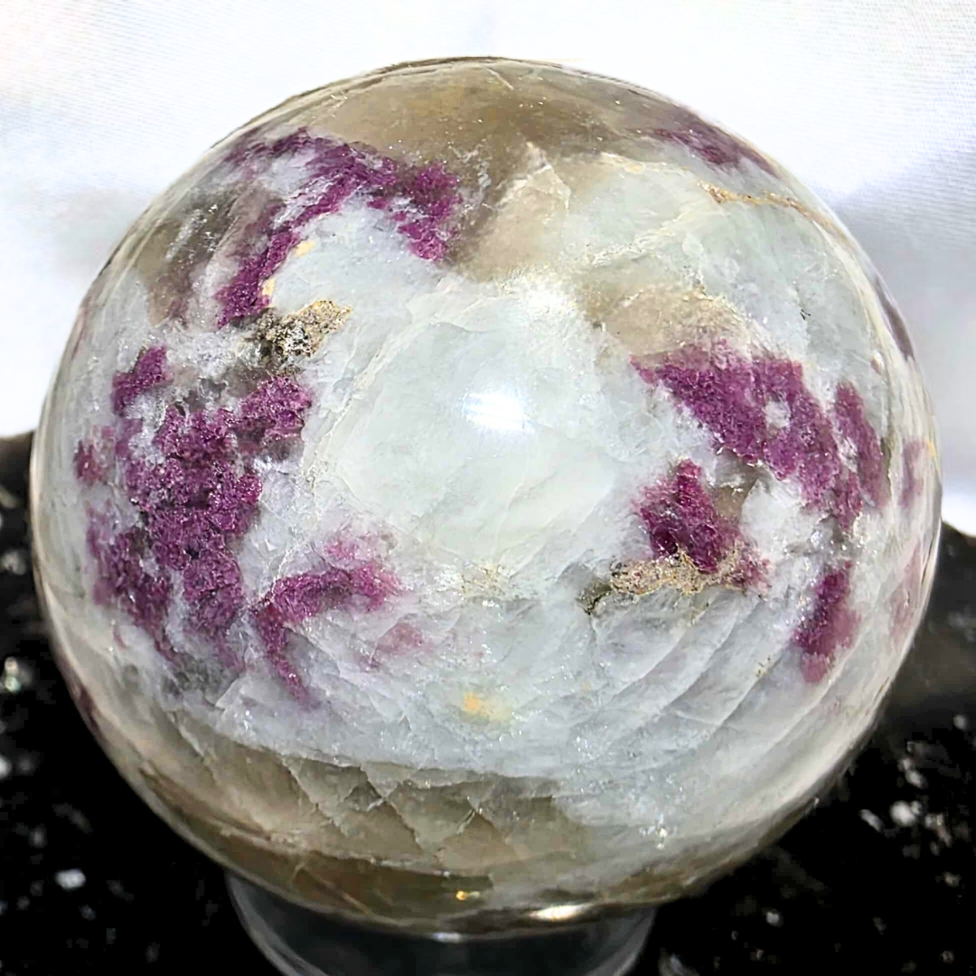 Rubellite (Pink) & Black Tourmaline with Smoky Quartz in Feldspar Sphere - 192g