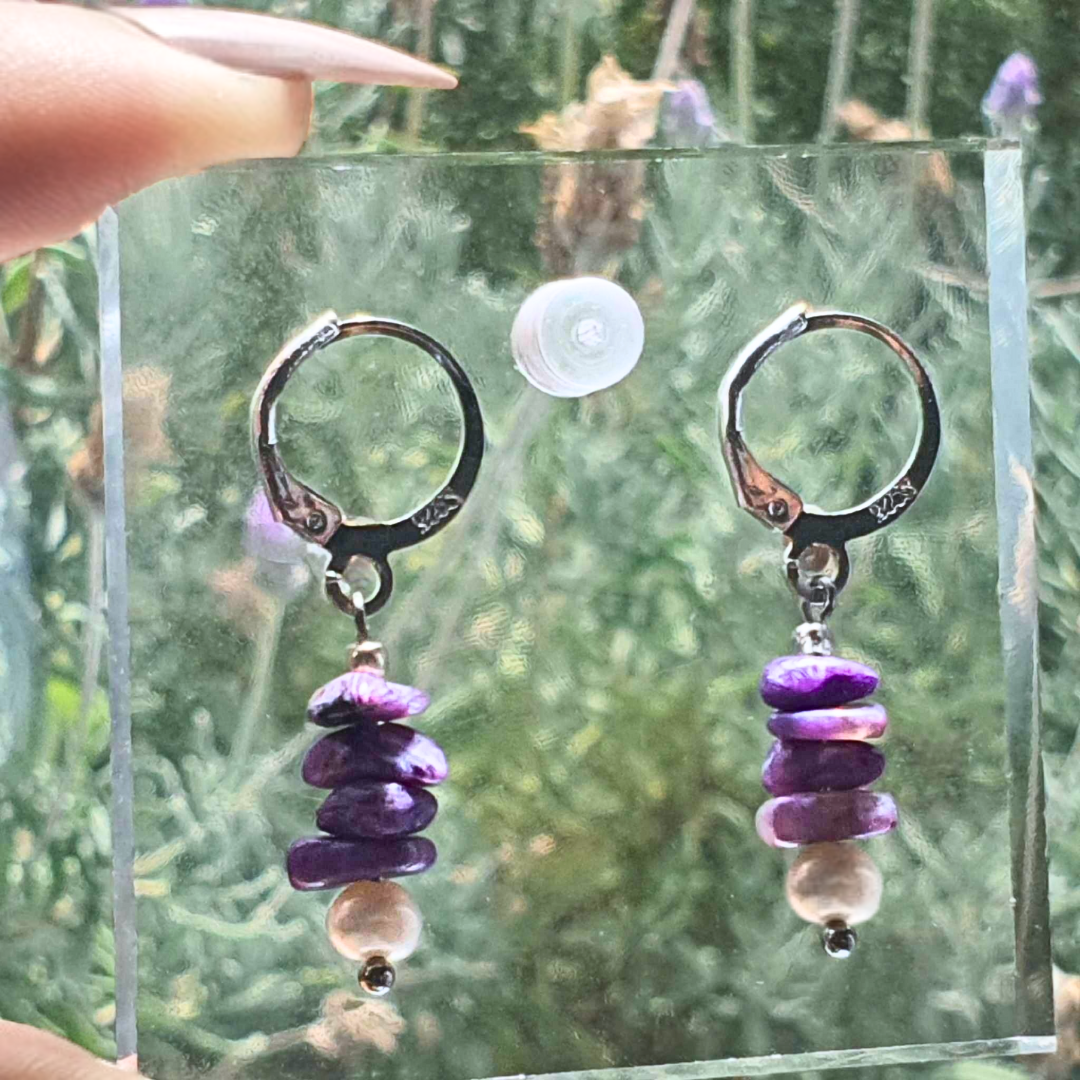 Sterling Silver Charoite & Freshwater Pearl Earrings