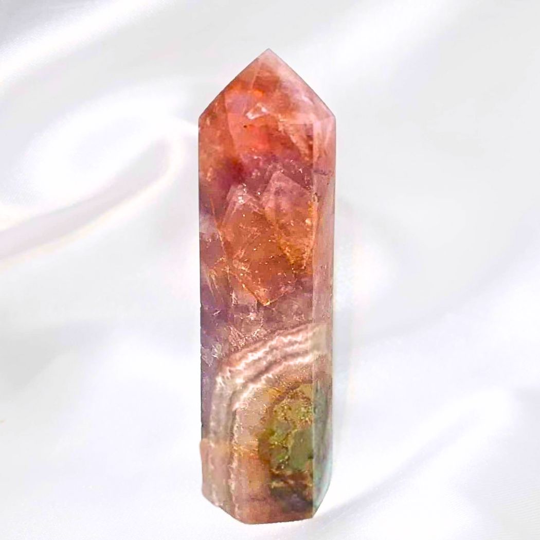 Amethyst with Fire Quartz & Crazy Lace Agate Tower Point