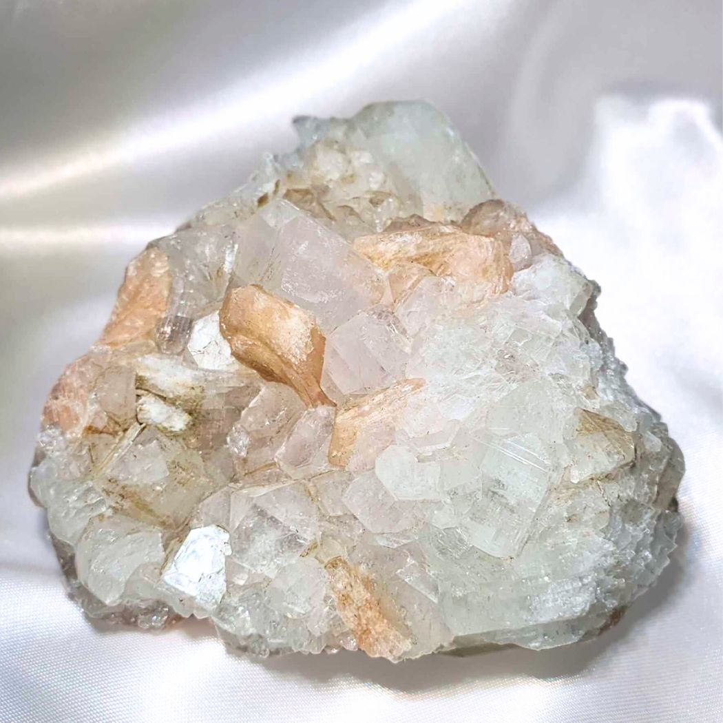 Large White Apophyllite with peach Stilbite Cluster - 10cm