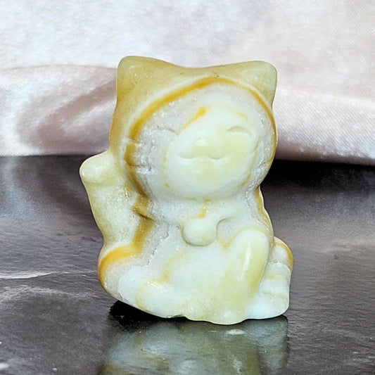 Yellow Calcite Cat Carving