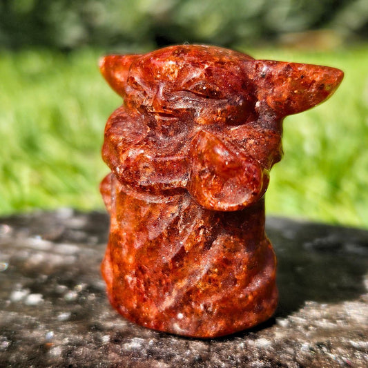 High Grade Fire Quartz Baby Yoda Crystal Carving