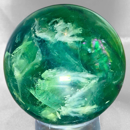 Feather Fluorite Sphere with rainbows - 6cm