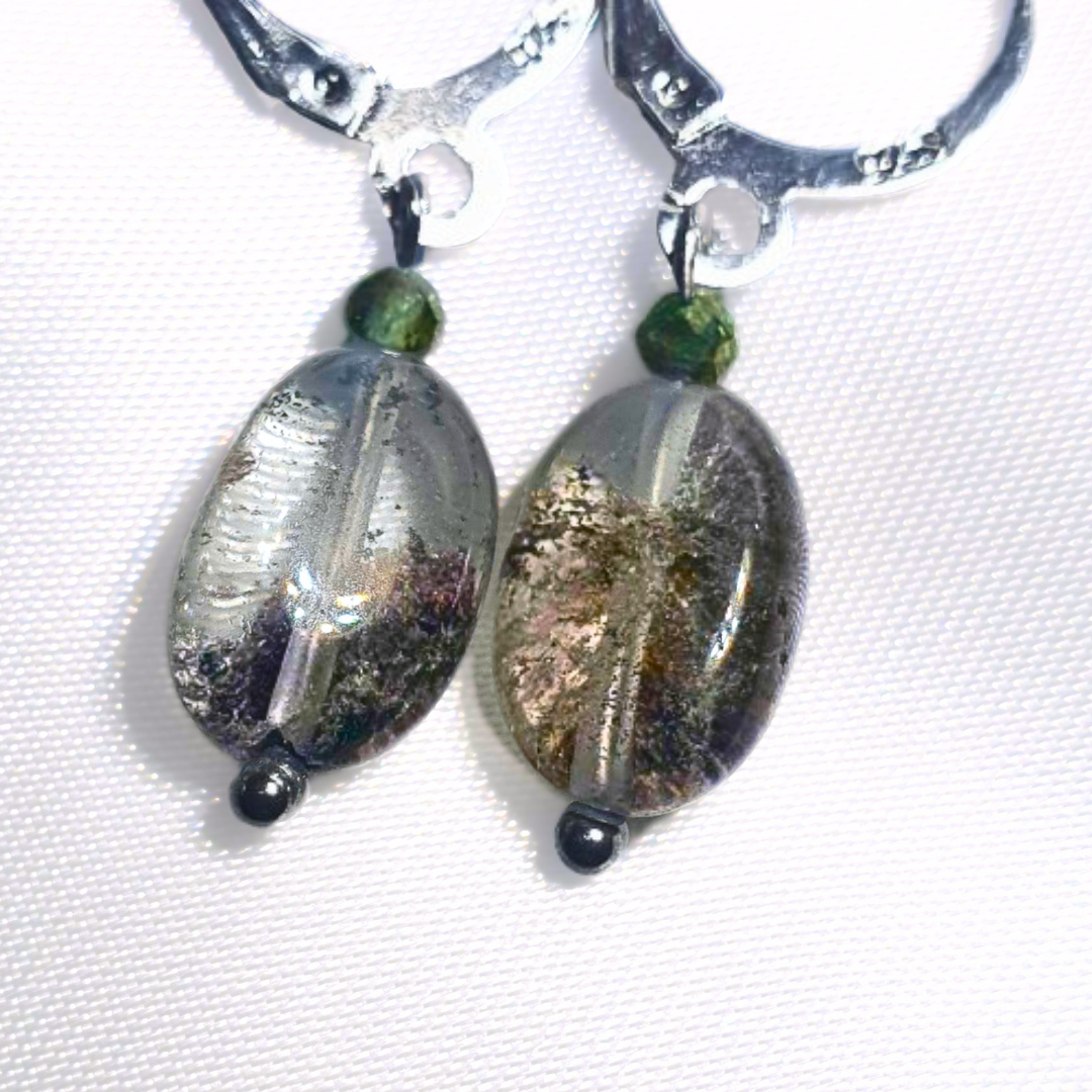 Garden Quartz (Lodolite) & Green Tourmaline Sterling Silver Earrings