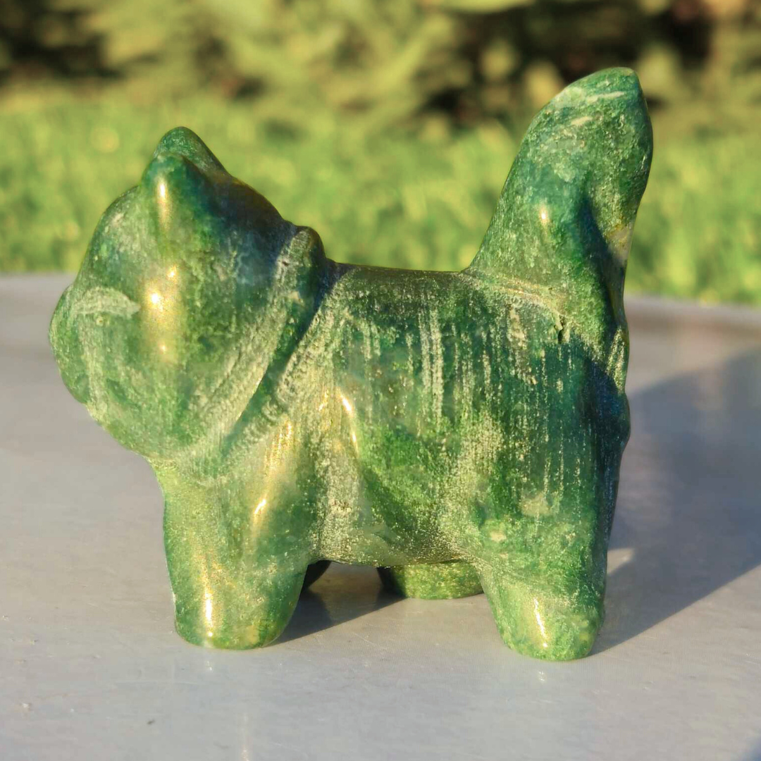 Green Aventurine Crystal Cat Carving