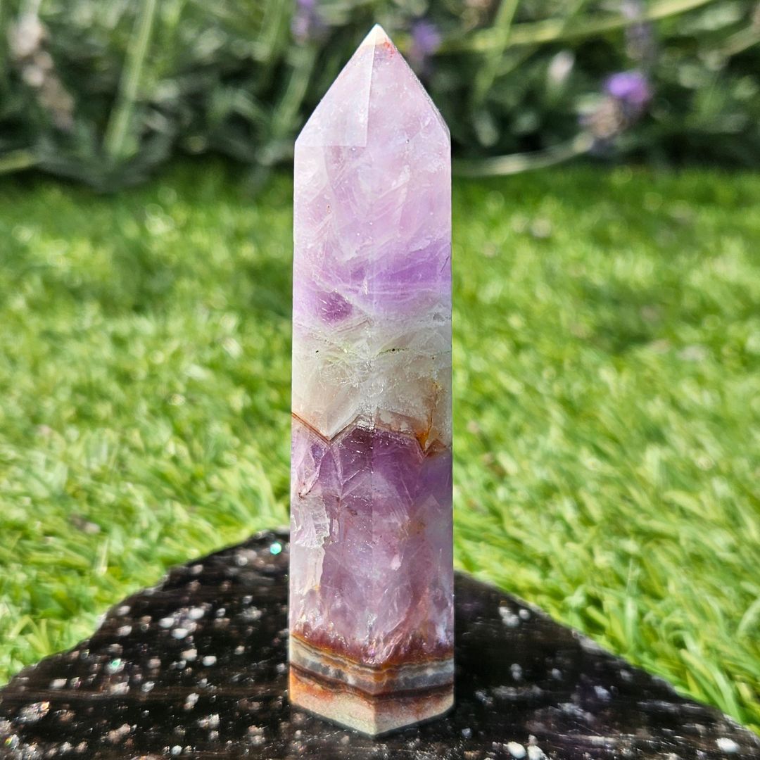 Crazy Lace Agate x Amethyst Crystal Tower