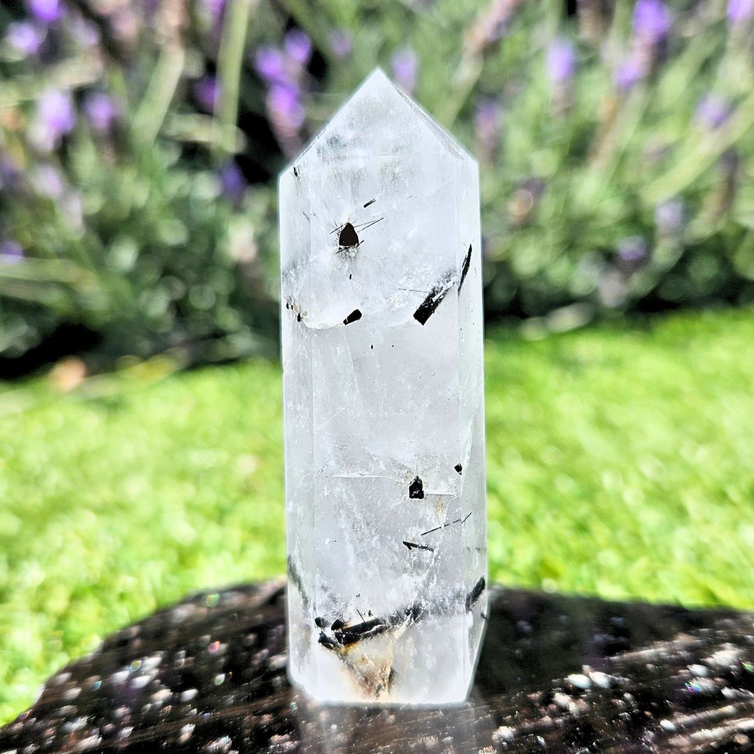 Black Tourmaline in Clear Quartz Tower