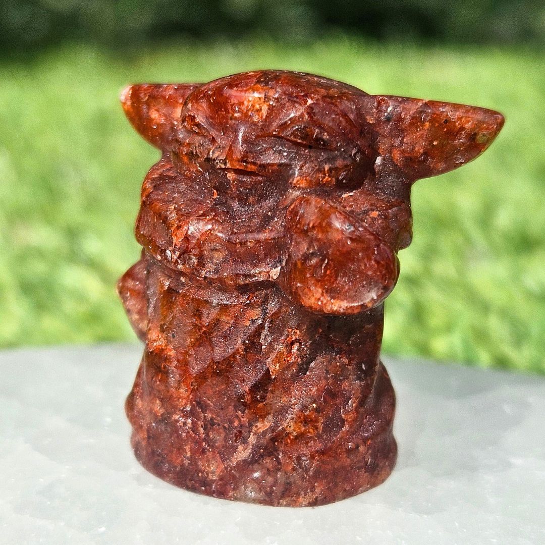 High Grade Fire Quartz Baby Yoda Crystal Carving
