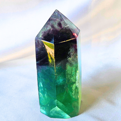 Purple and Green Fluorite Tower with Rainbows