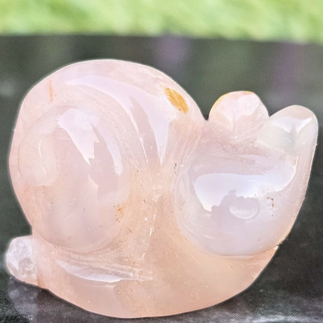 Flower Agate Mini Snail Carving