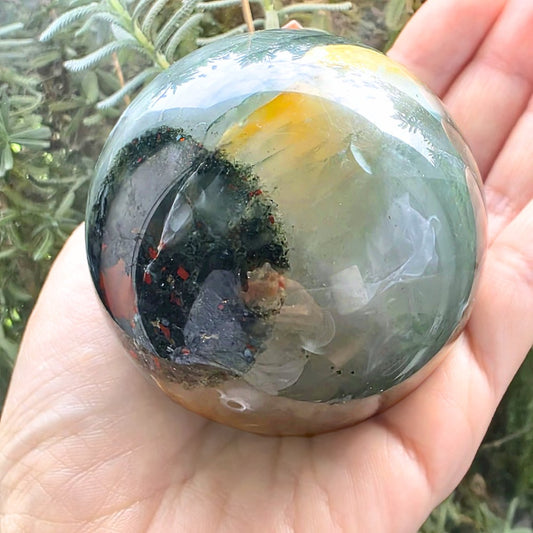 African Bloodstone Crystal Sphere - 368g, includes stand