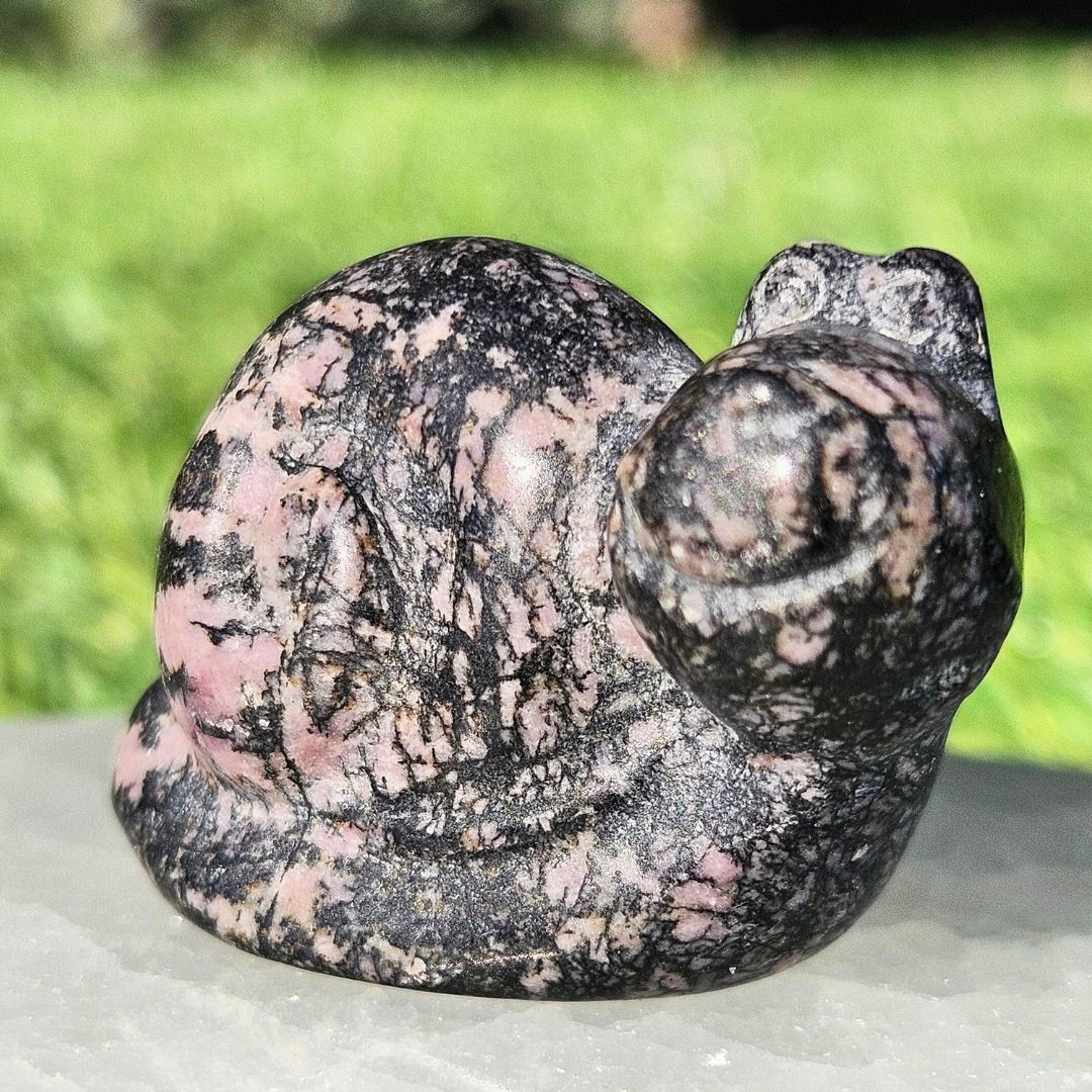 Rhodonite Crystal Snail Carving
