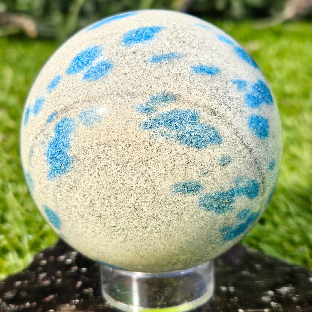 Blue Apatite in Cleavelandite Sphere - 444g