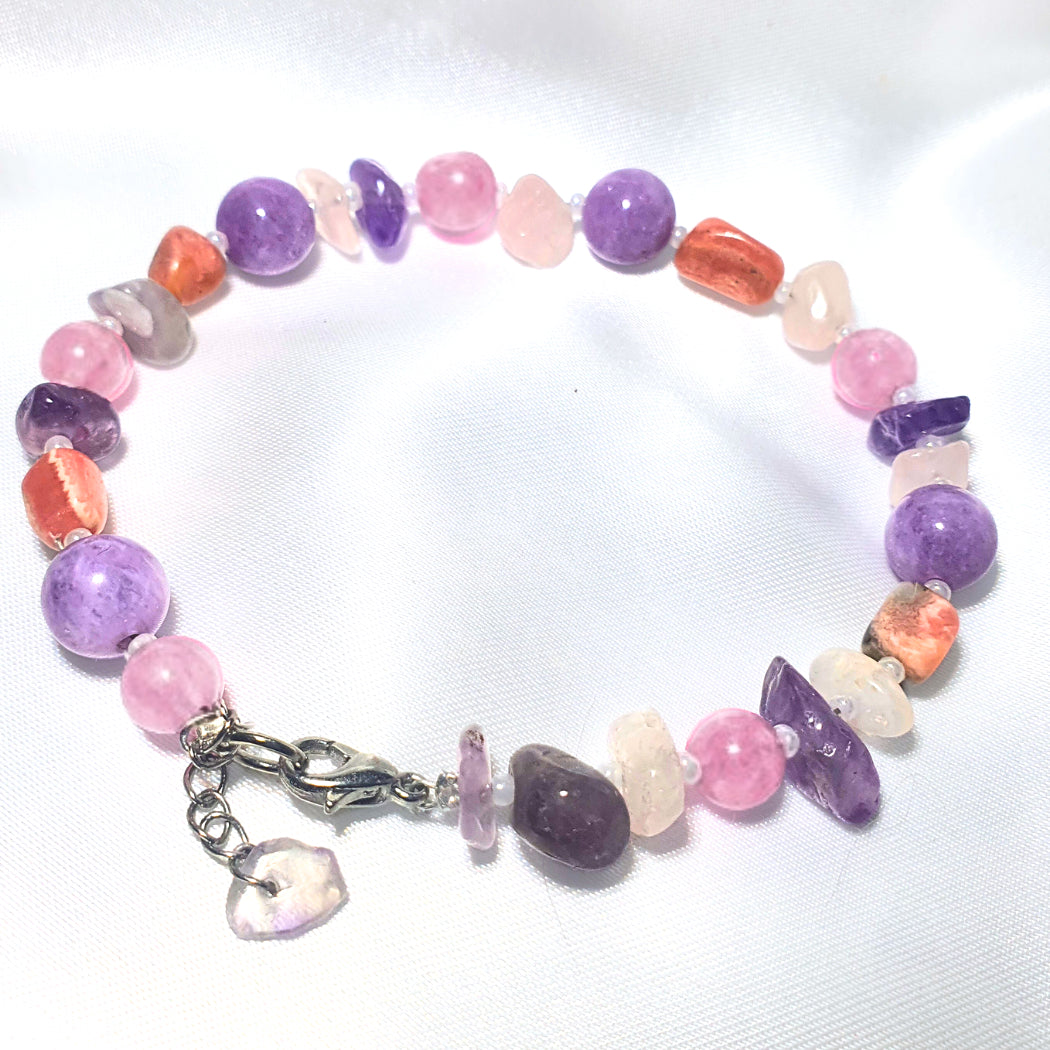 Rhodochrosite, Amethyst, Lepidolite & Pink Tourmaline Crystal Bracelet