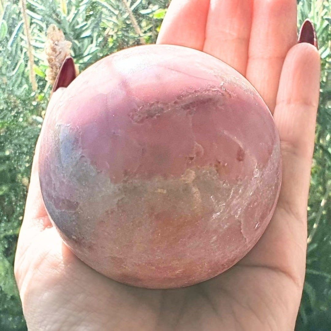 Large Pink Opal & Quartz Crystal Sphere - 422g, includes stand