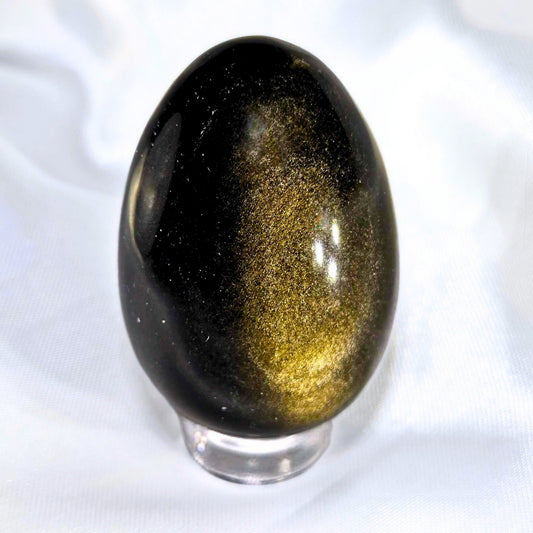 Gold Sheen Obsidian Egg Carving - includes stand